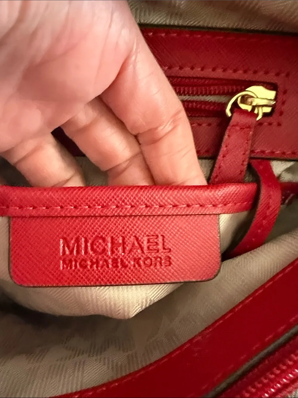 Michael Kors Bright Red Saffiano Leather Tote with Gold Hardware